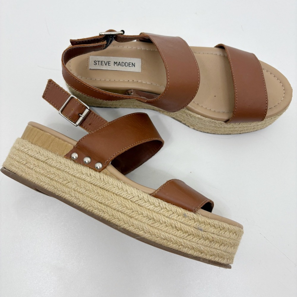 Steve Madden Platform Espadrille Sandals Brown Ankle Strap Summer Shoes size 8.5 - Picture 2 of 6
